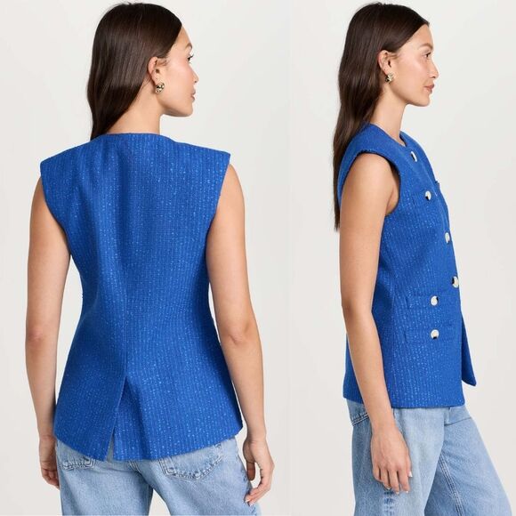 VERONICA BEARD Tamara Cotton-Blend Tweed Vest in Cobalt - Picture 4 of 10